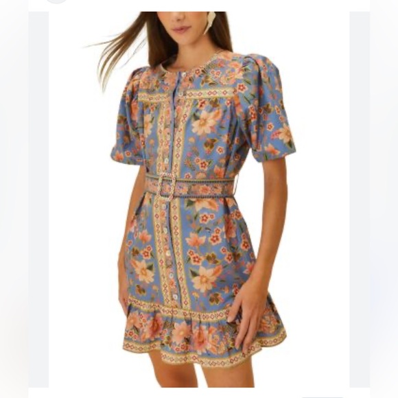 FARM Rio Dresses & Skirts - NWT FARM Rio Tapestry Printed Blue Floral Belted Mini Dress Medium